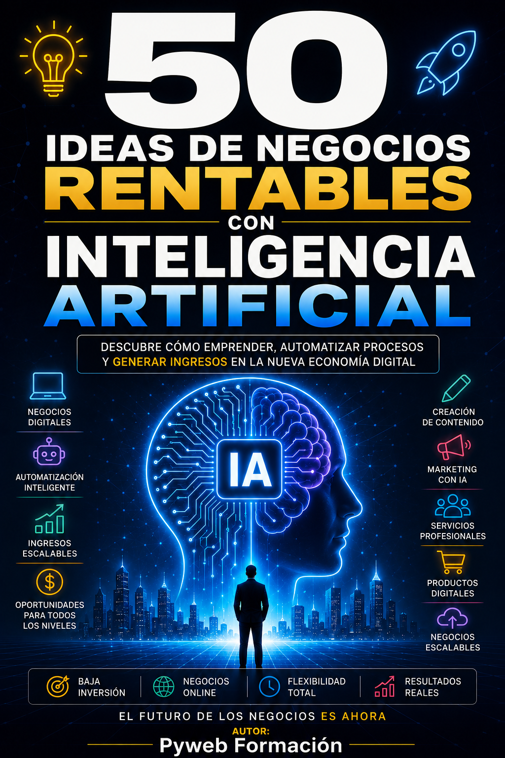 Portada del ebook 50 Ideas de Negocios Rentables con IA